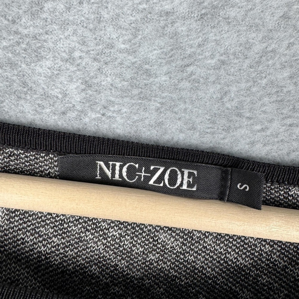 NIC+ZOE Knit Dress Womens Small Black White Geometric Bell Sleeve Shift NEW - Picture 3 of 8